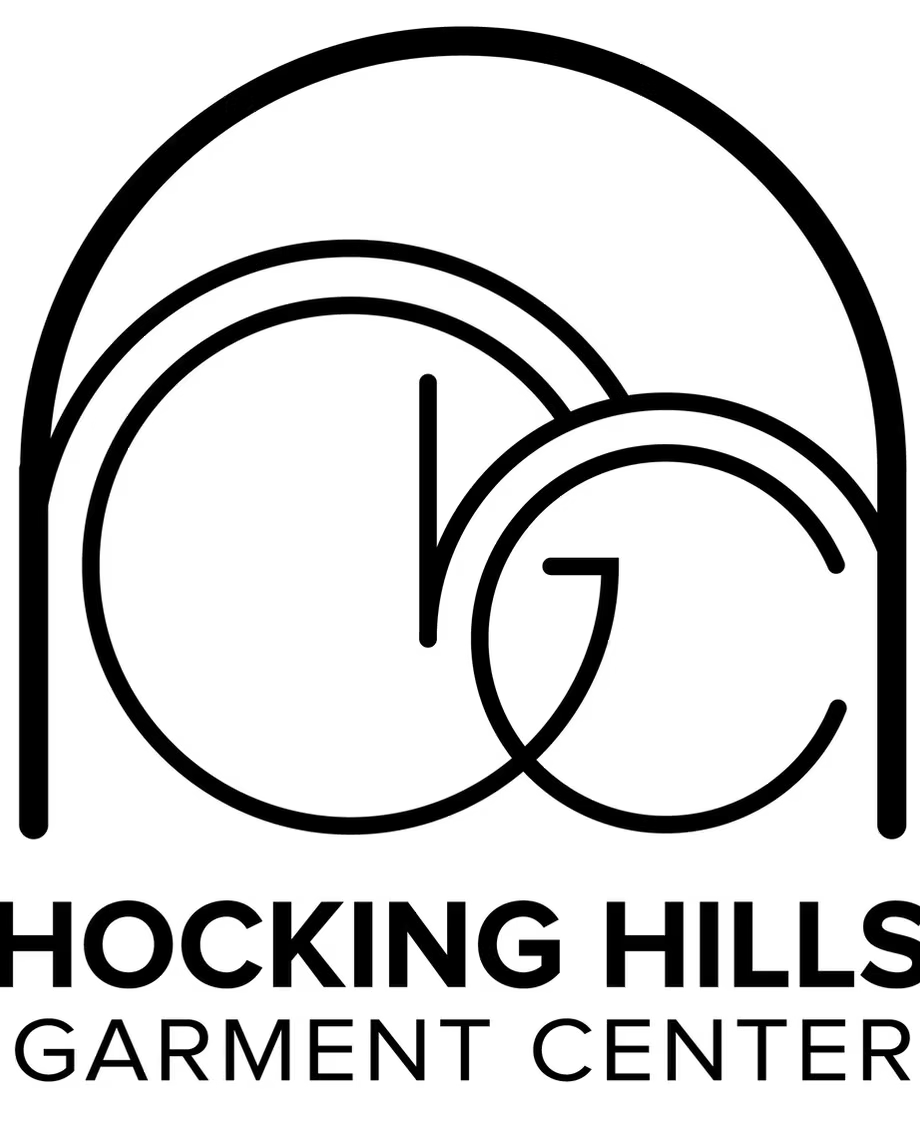 "Hocking Hills Garment Center" logo on a transparent background